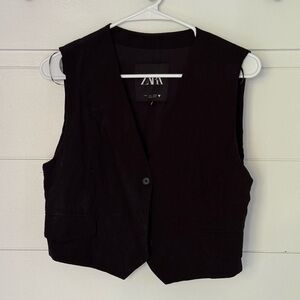 Zara Black Button Down Vest, Women’s L